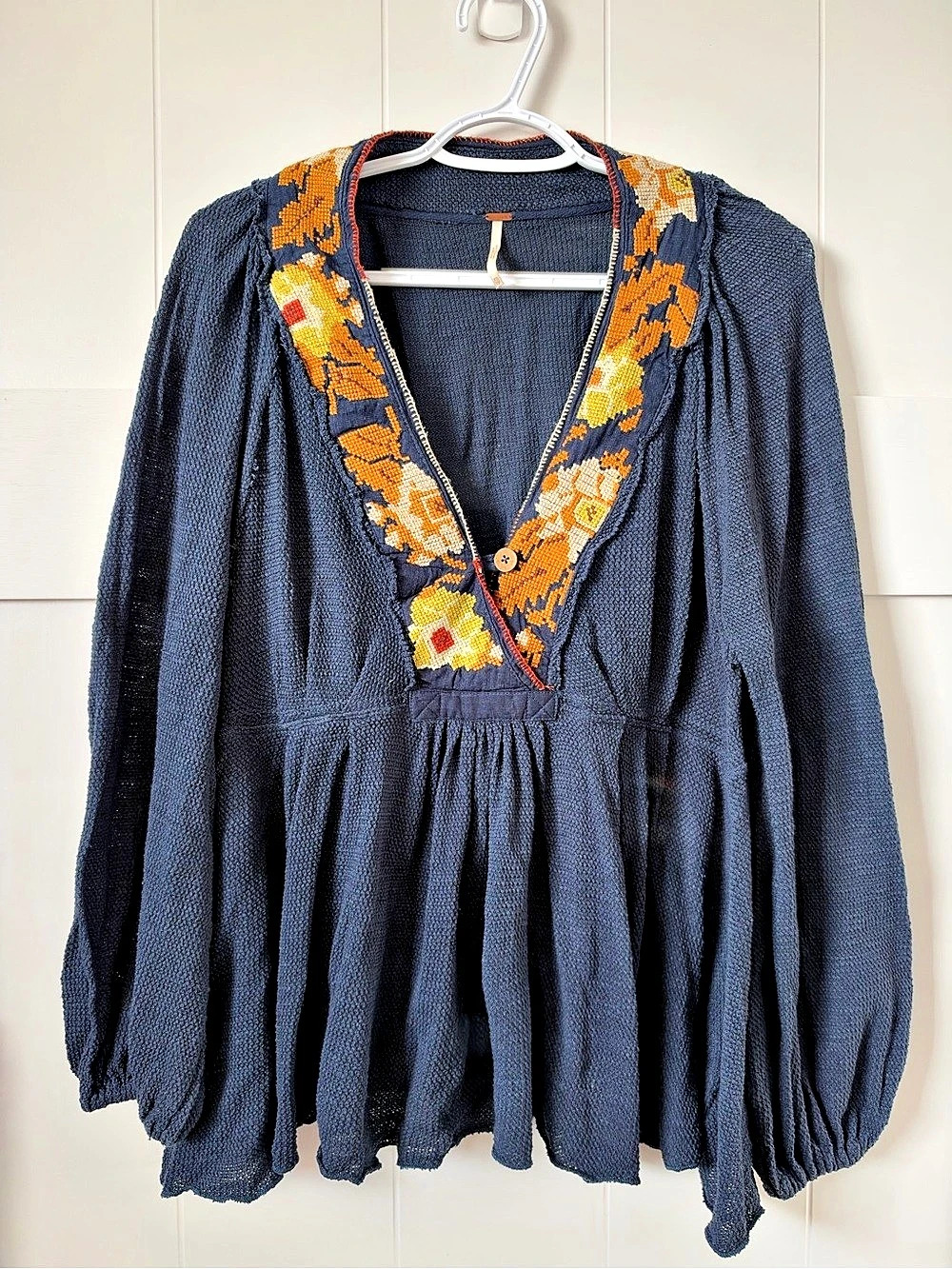 Free People Kennedy Cross Stitched Crochet Embroidered Pullover Tunic Top